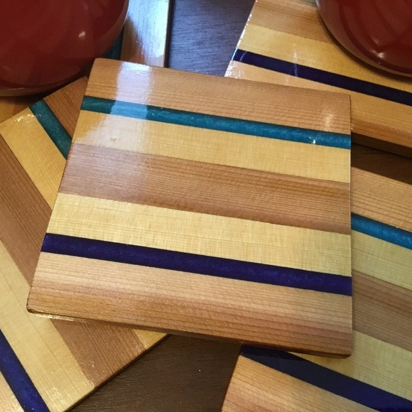 Multicolor Wooden Coaster Set - Picture 4 of 6